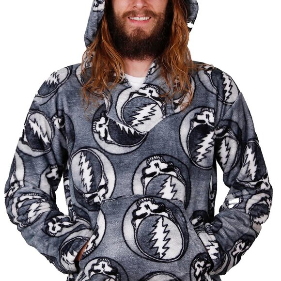 Grateful Dead Steal Your Face Grey Fleece Pull Over Hoodie - Picture 1 of 4